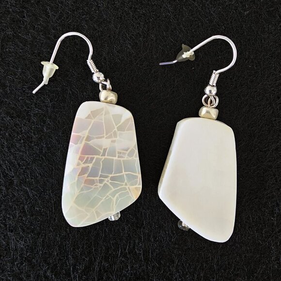 Earrings Mother of Pearl Cracked Mosiac - Picture 3 of 3